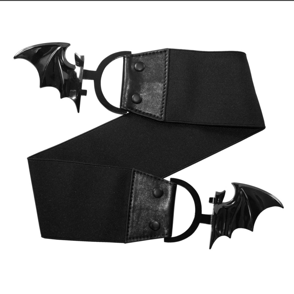 Black Bat Belt Buckle on Black Elastic Waist Band NWT 3 Sizes S-M L-XL 2XL-3XL - Picture 2 of 5